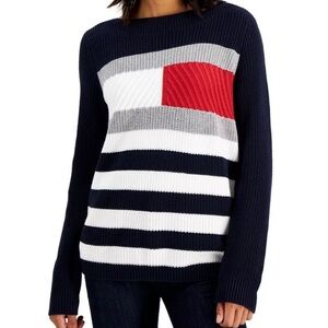 Tommy Hilfiger Women’s Classic Fit Sweater Cotton Knit Red White & Blue Size L